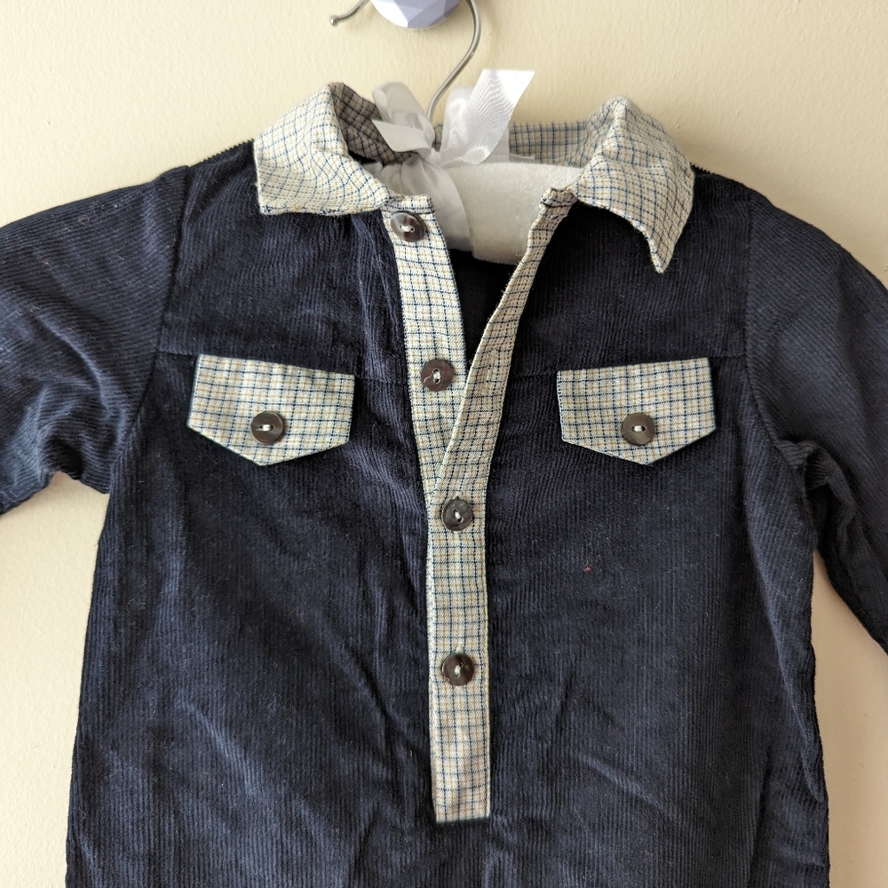 Fantaisie Bebes Navy Corduroy Polo Playsuit 12M - Picture 6 of 7